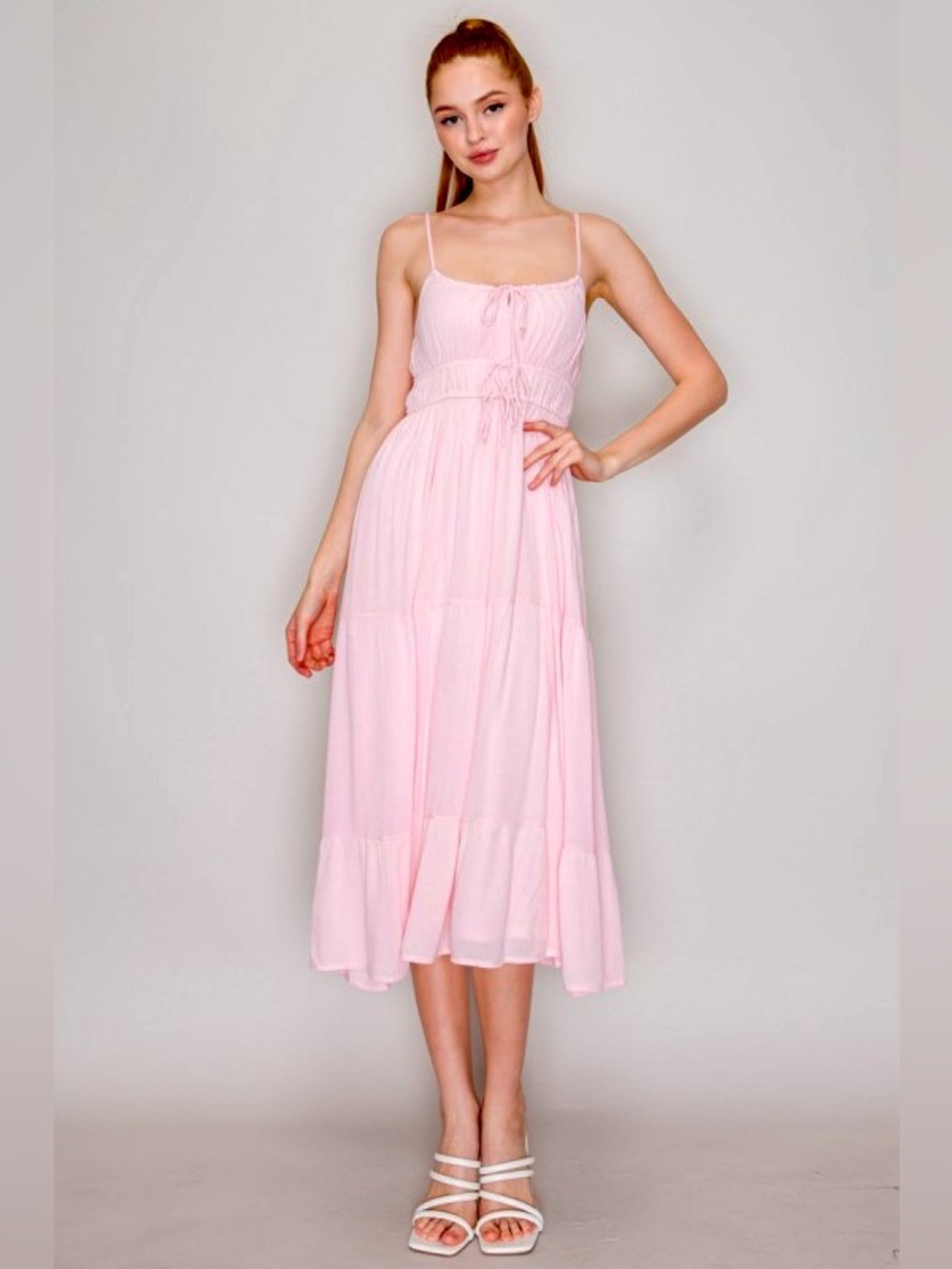 Pink Spaghetti-Strap Midi Dress